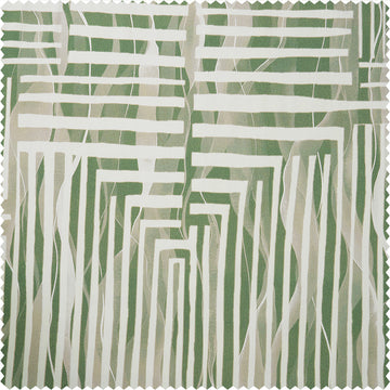 Woven Abstract Green Abstract Artisan Bloom Printed Cotton Twill Swatch