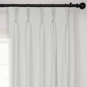 Off White Pinch Pleat Performance Linen Hotel Blackout Curtain
