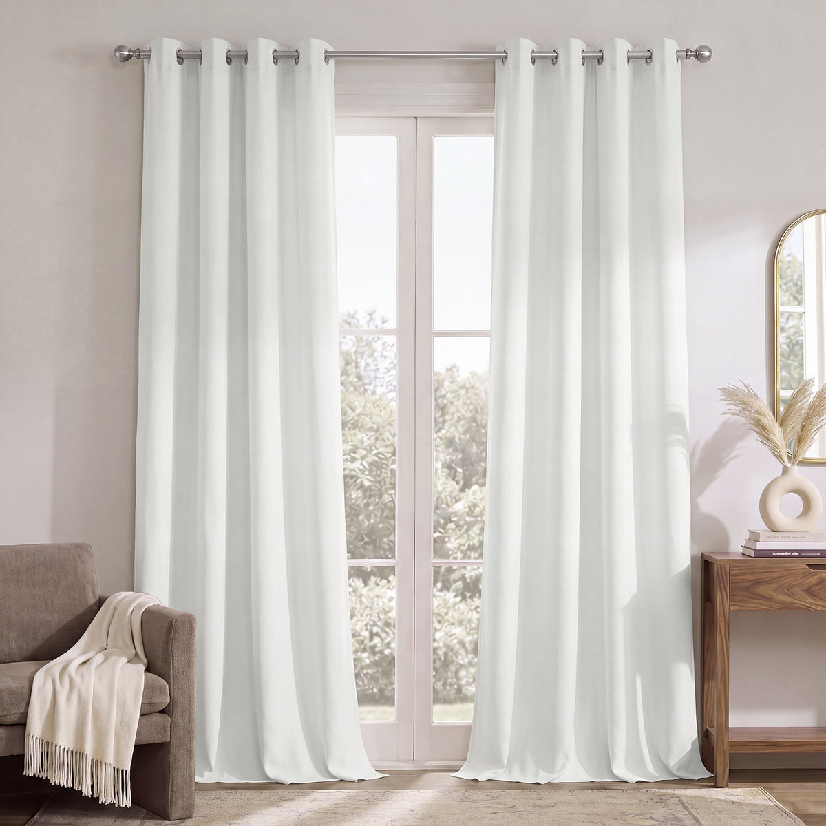 Off White Grommet Performance Linen Hotel Blackout Curtain