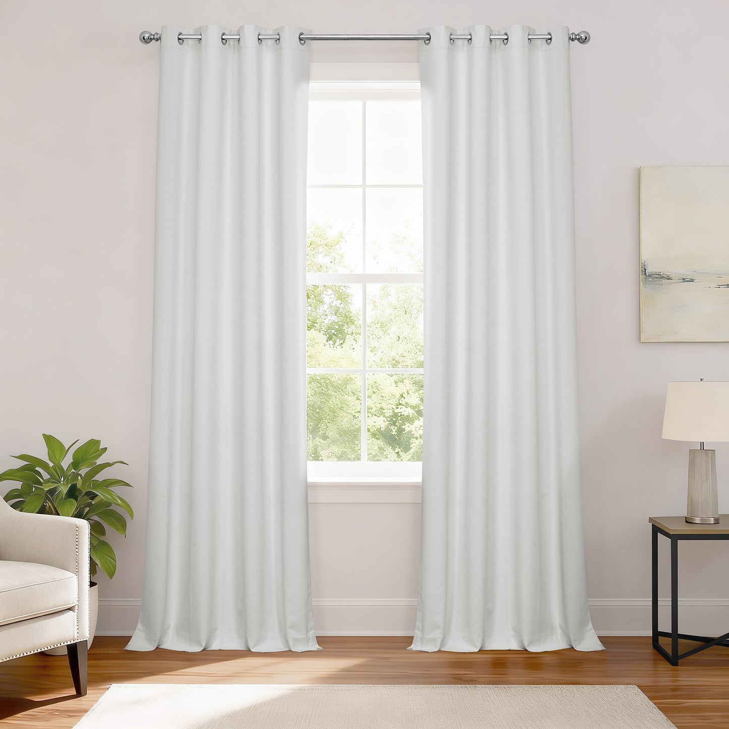 Off White Grommet Performance Linen Hotel Blackout Curtain