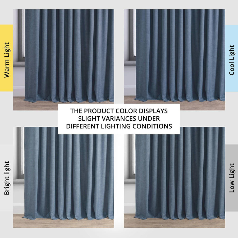 Dark Blue Extra Wide Performance Linen Hotel Blackout Curtain - HalfPriceDrapes.com