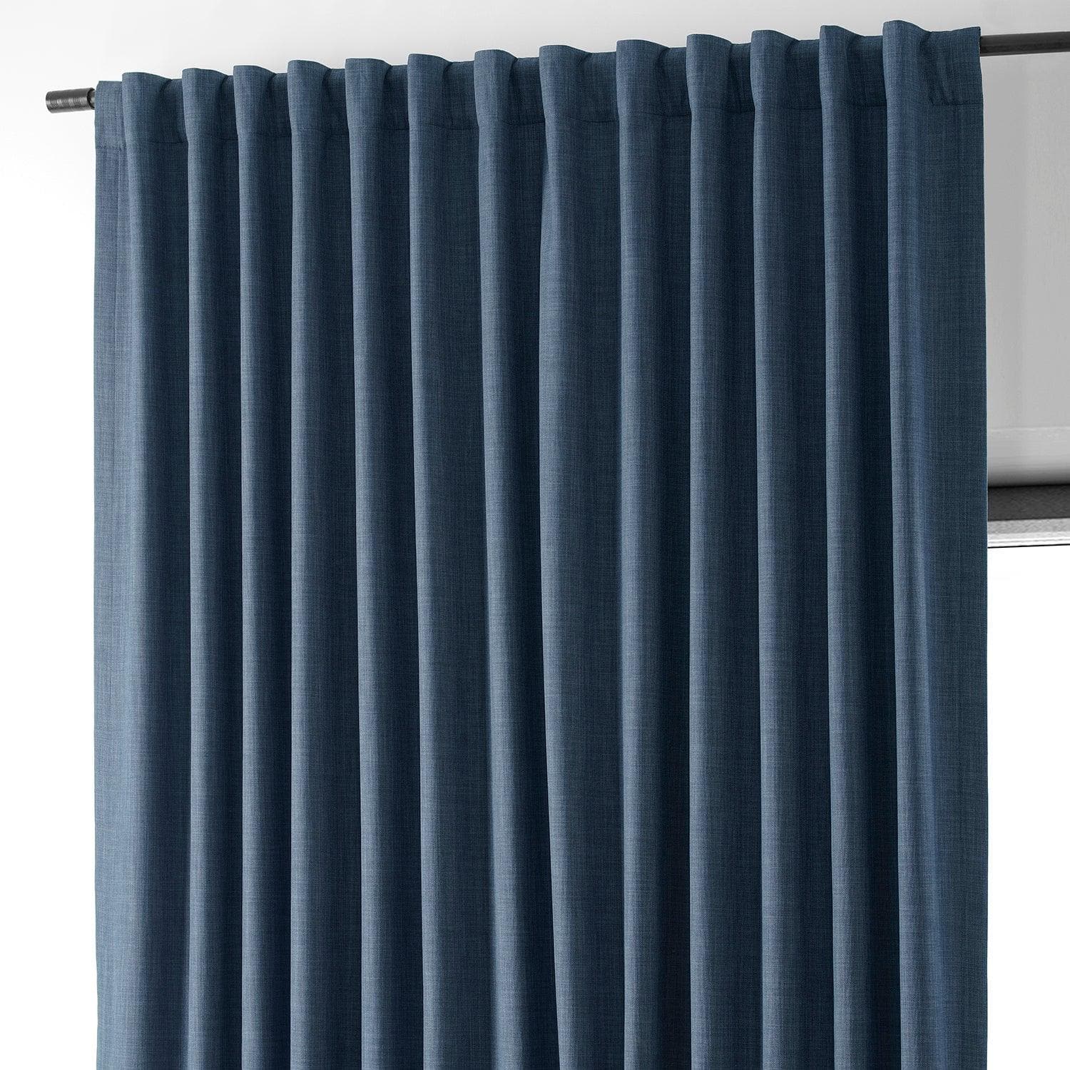 Dark Blue Extra Wide Performance Linen Hotel Blackout Curtain - HalfPriceDrapes.com