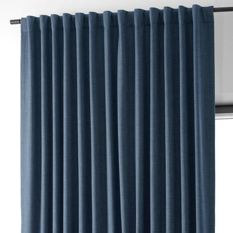 Dark Blue Extra Wide Performance Linen Hotel Blackout Curtain - HalfPriceDrapes.com