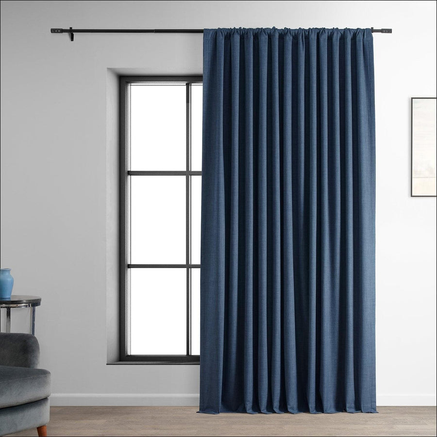 Dark Blue Extra Wide Performance Linen Hotel Blackout Curtain - HalfPriceDrapes.com