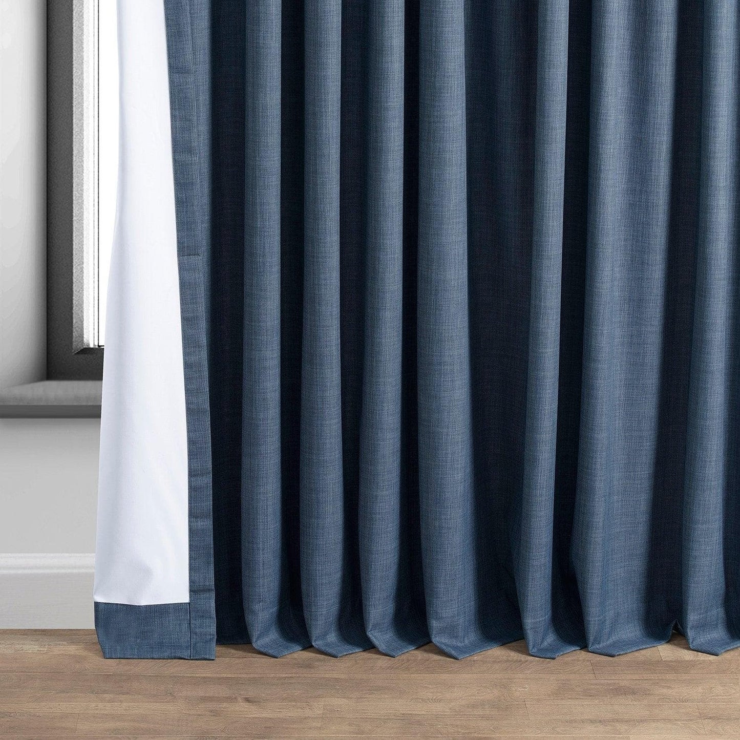 Dark Blue Extra Wide Performance Linen Hotel Blackout Curtain - HalfPriceDrapes.com