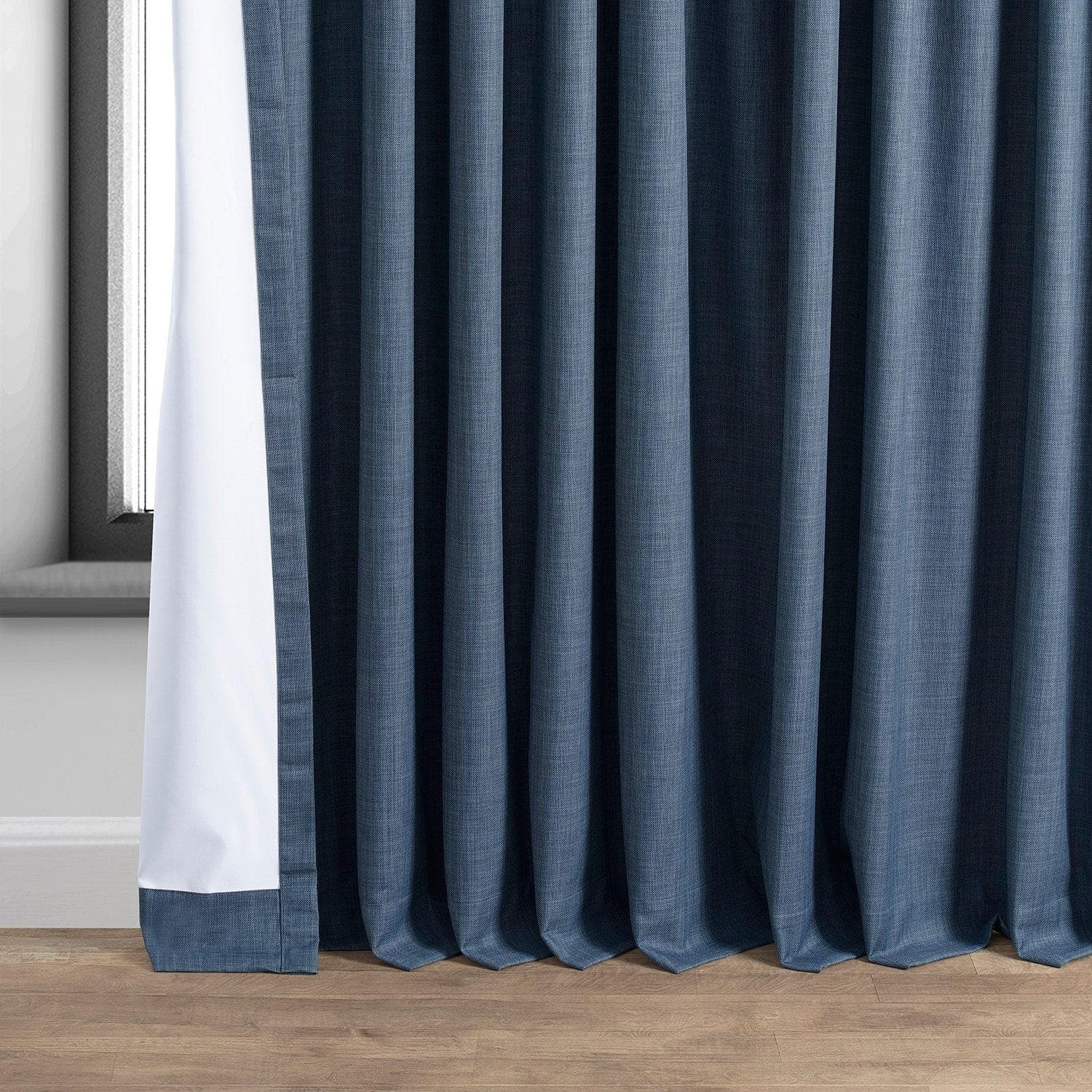 Dark Blue Extra Wide Performance Linen Hotel Blackout Curtain - HalfPriceDrapes.com