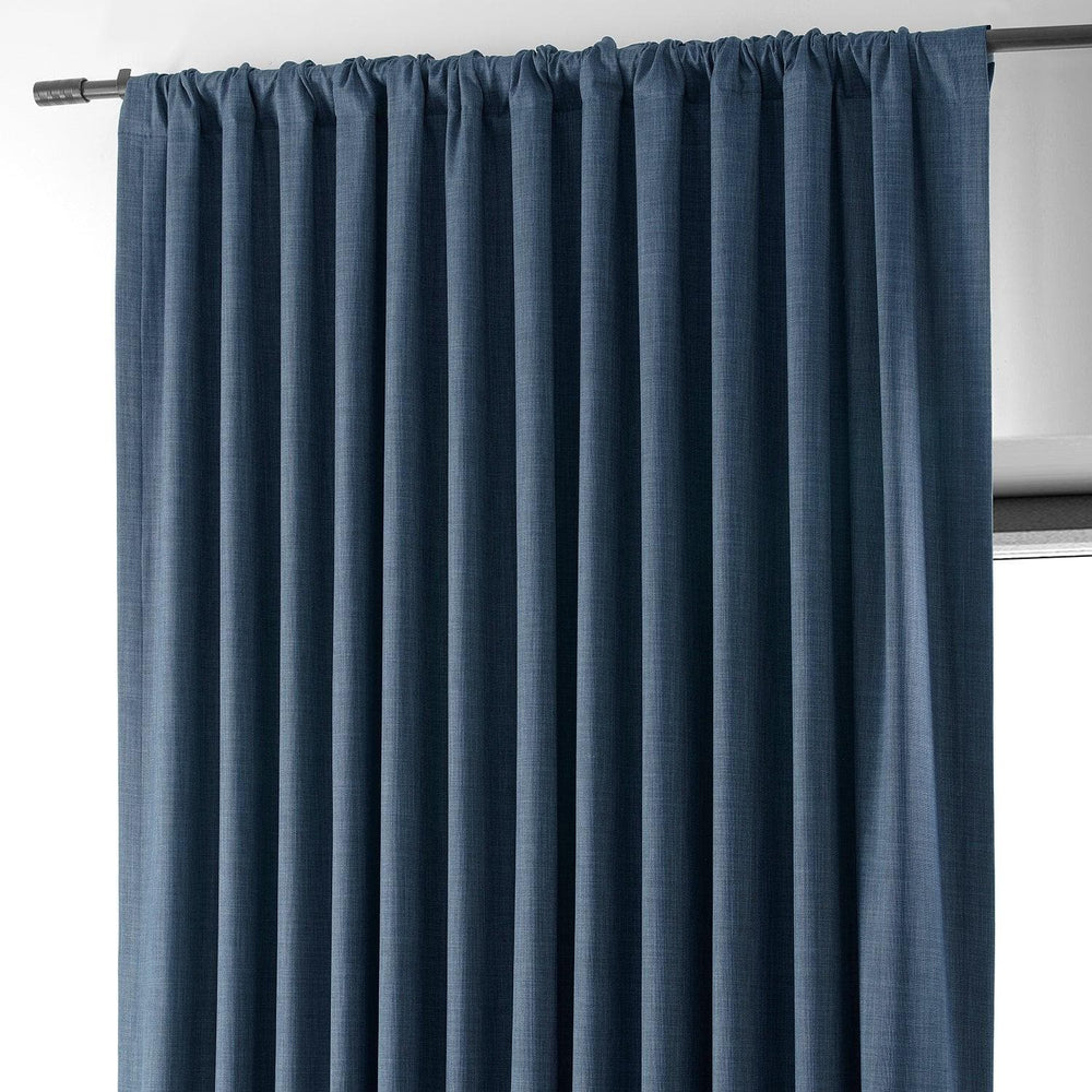 Dark Blue Extra Wide Performance Linen Hotel Blackout Curtain - HalfPriceDrapes.com