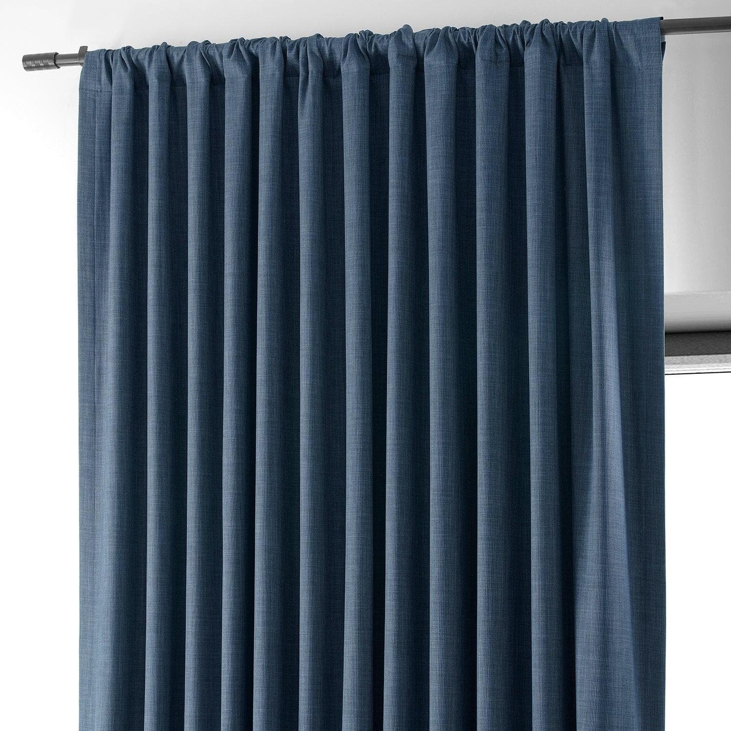 Dark Blue Extra Wide Performance Linen Hotel Blackout Curtain - HalfPriceDrapes.com