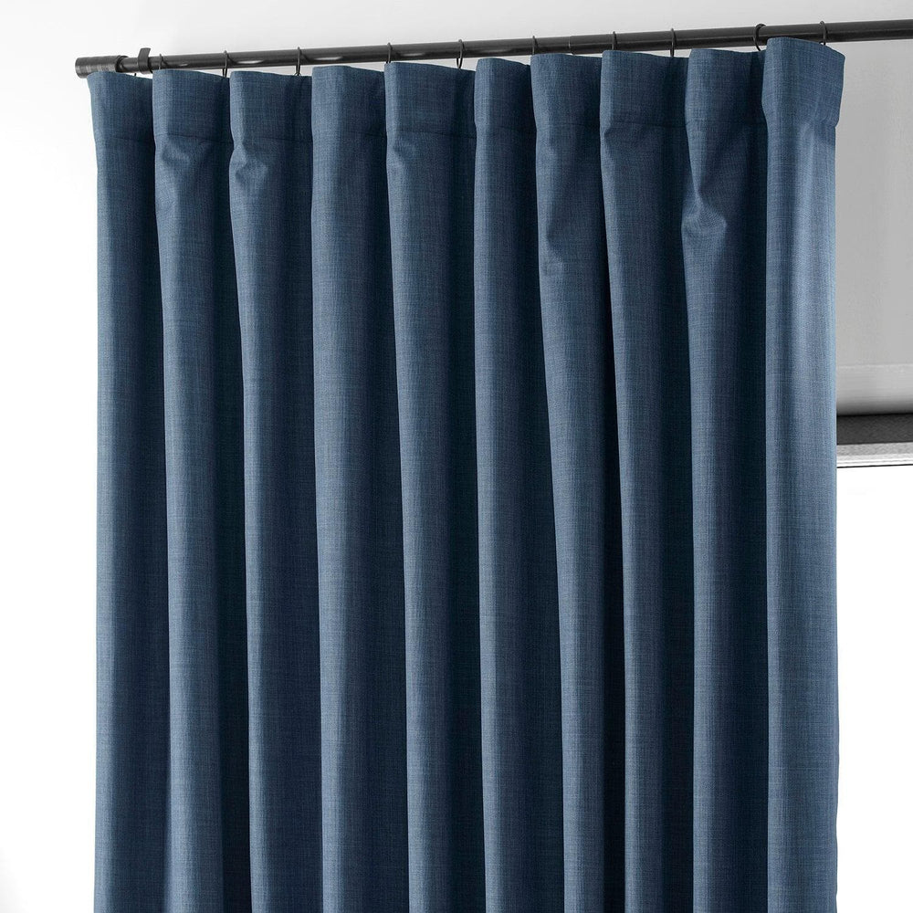 Dark Blue Extra Wide Performance Linen Hotel Blackout Curtain - HalfPriceDrapes.com