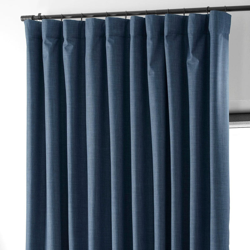Dark Blue Extra Wide Performance Linen Hotel Blackout Curtain - HalfPriceDrapes.com