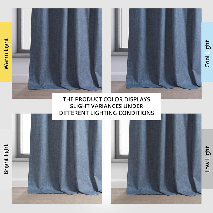 Dark Blue Performance Linen Hotel Blackout Curtain - HalfPriceDrapes.com