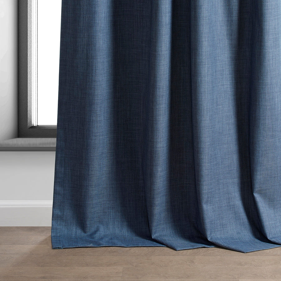 Dark Blue Performance Linen Custom Curtain