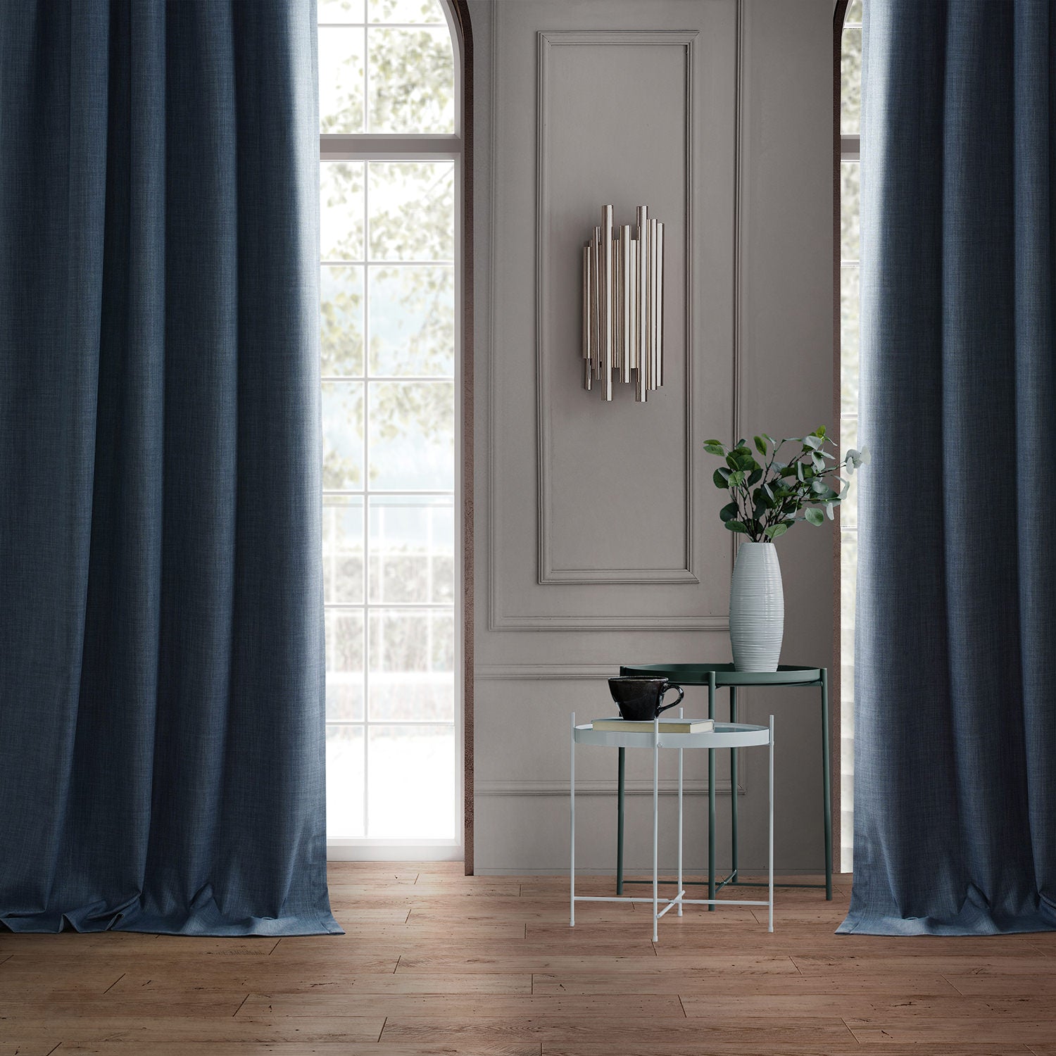 Dark Blue Performance Linen Custom Curtain