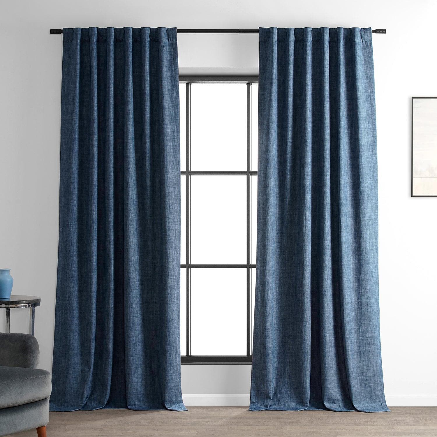 Dark Blue Performance Linen Hotel Blackout Curtain - HalfPriceDrapes.com