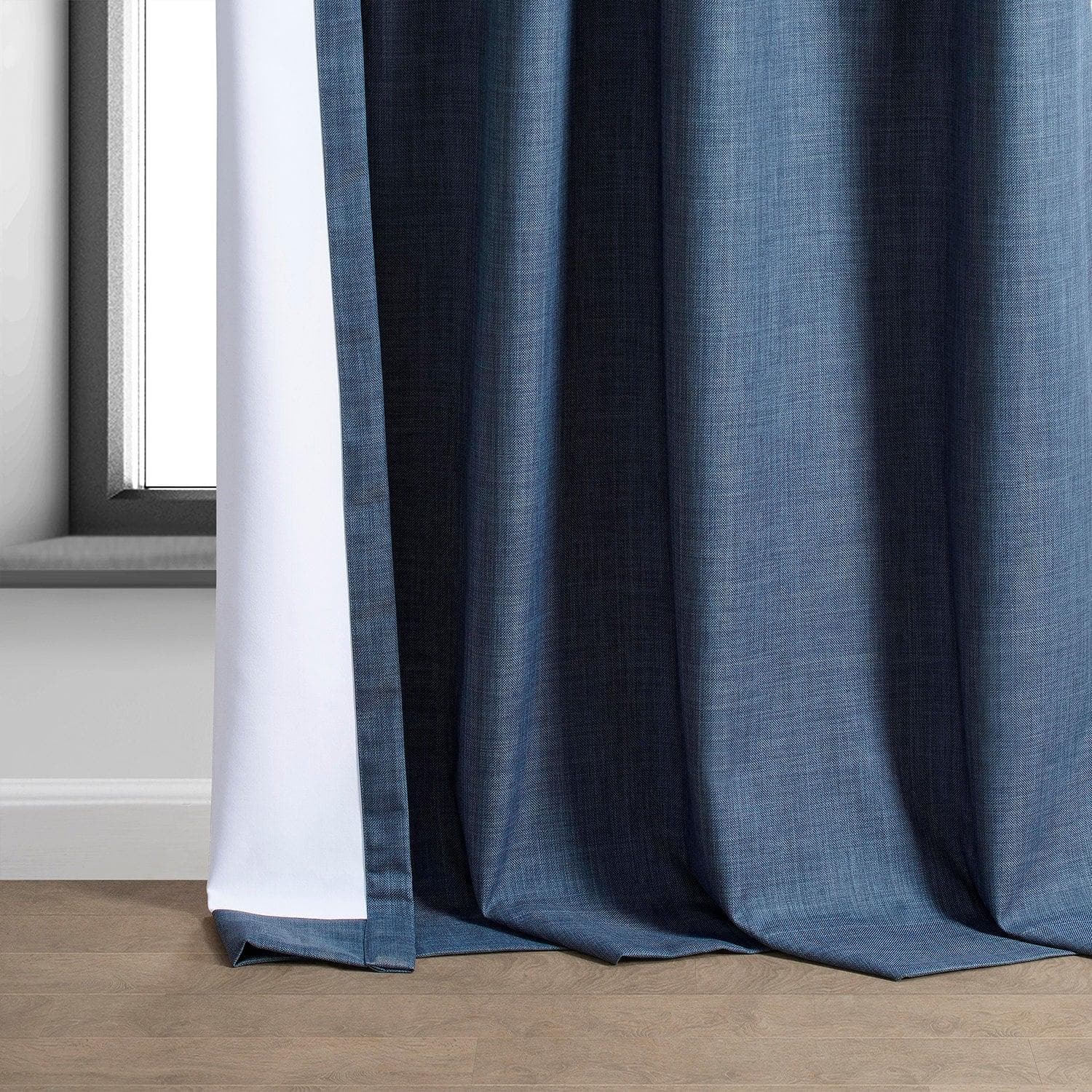 Dark Blue Performance Linen Hotel Blackout Curtain - HalfPriceDrapes.com