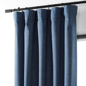 Dark Blue Performance Linen Hotel Blackout Curtain - HalfPriceDrapes.com