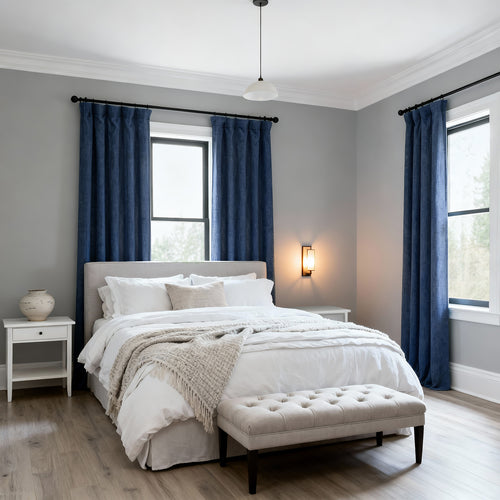 Dark Blue Performance Linen Custom Curtain