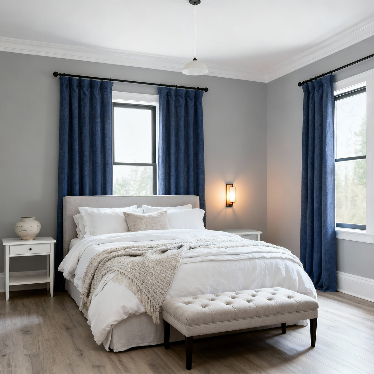 Dark Blue Performance Linen Custom Curtain
