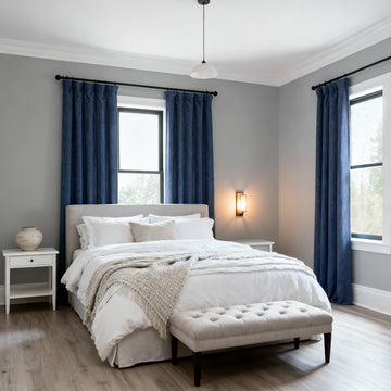 Dark Blue Performance Linen Custom Curtain