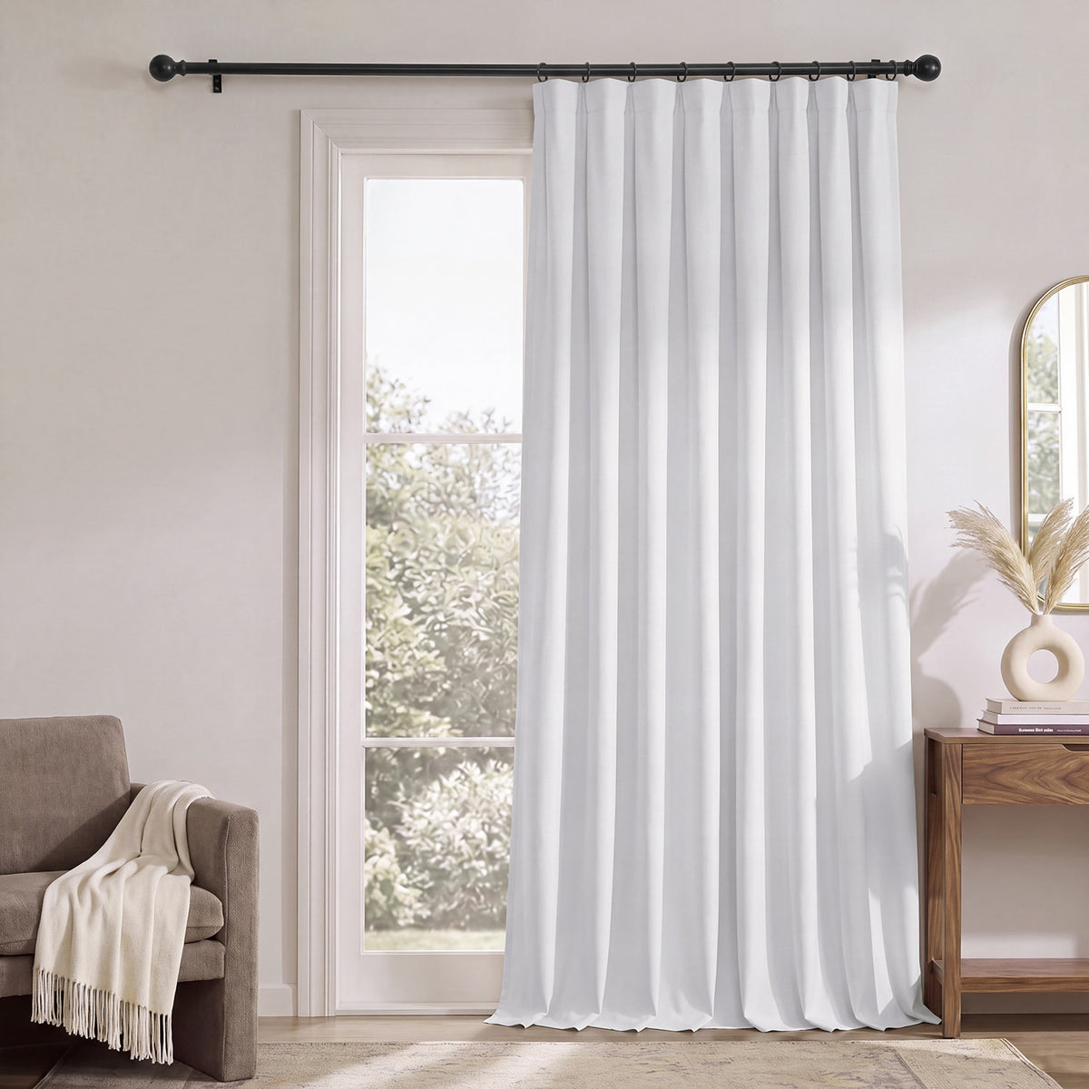 White Extra Wide Performance Linen Hotel Blackout Curtain