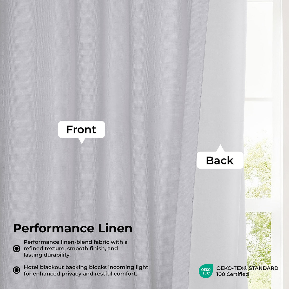 White Pinch Pleat Performance Linen Hotel Blackout Curtain
