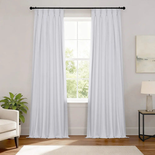 White Pinch Pleat Performance Linen Hotel Blackout Curtain