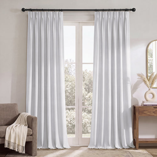 White Pinch Pleat Performance Linen Hotel Blackout Curtain