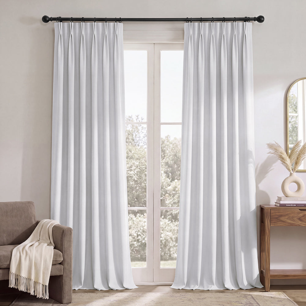 White Pinch Pleat Performance Linen Hotel Blackout Curtain