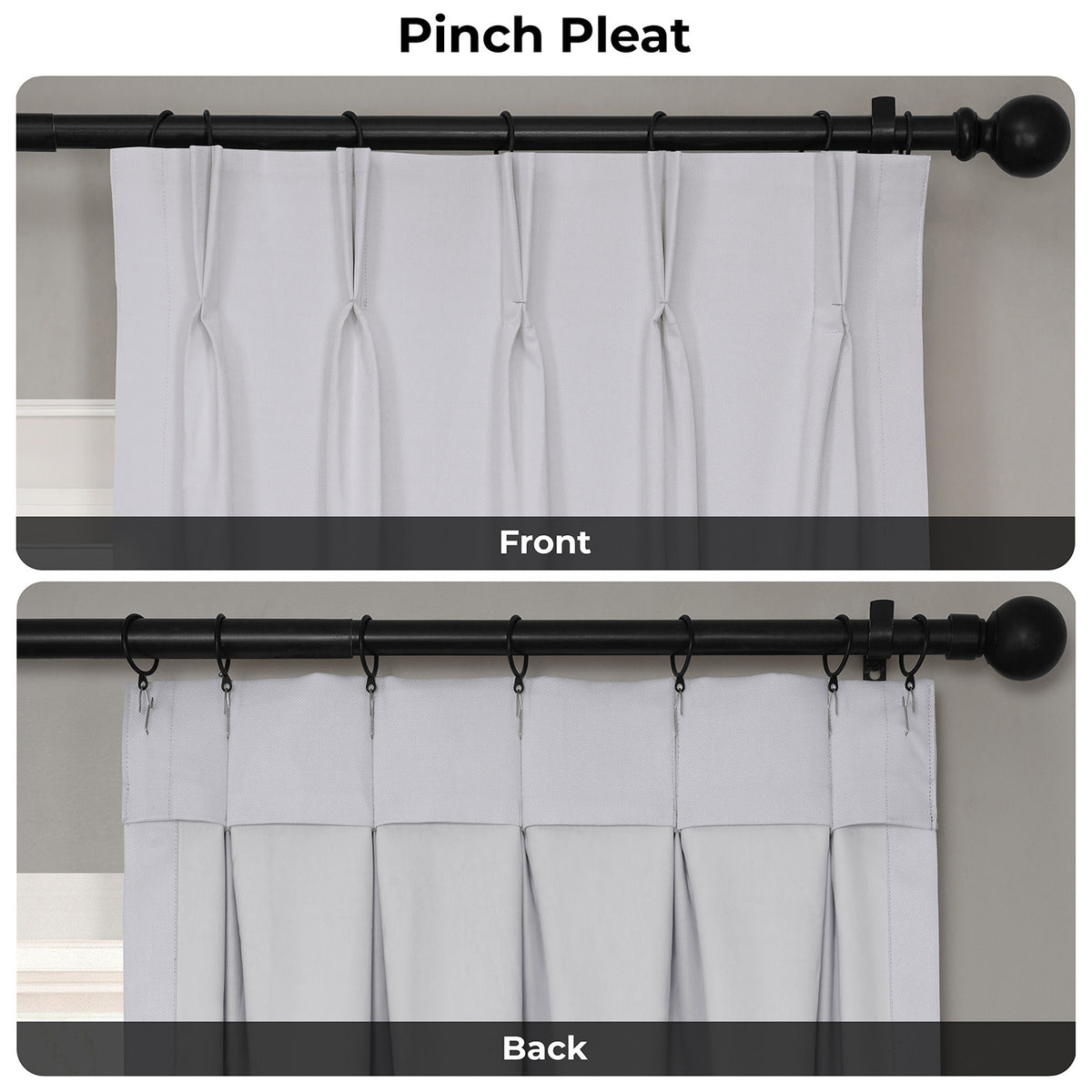 White Pinch Pleat Performance Linen Hotel Blackout Curtain