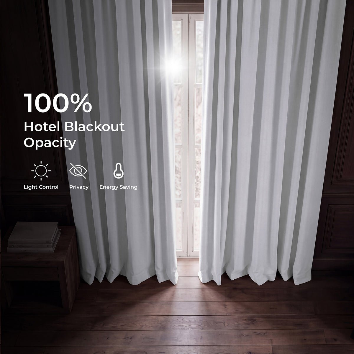 White Pinch Pleat Performance Linen Hotel Blackout Curtain