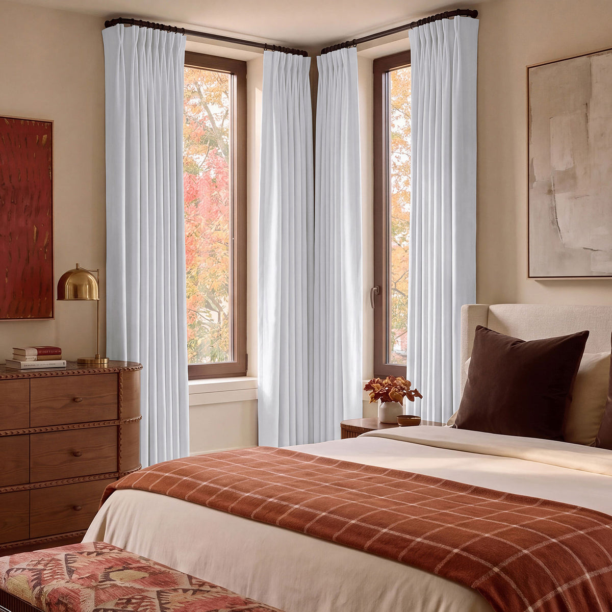 White Performance Linen Hotel Blackout Curtain