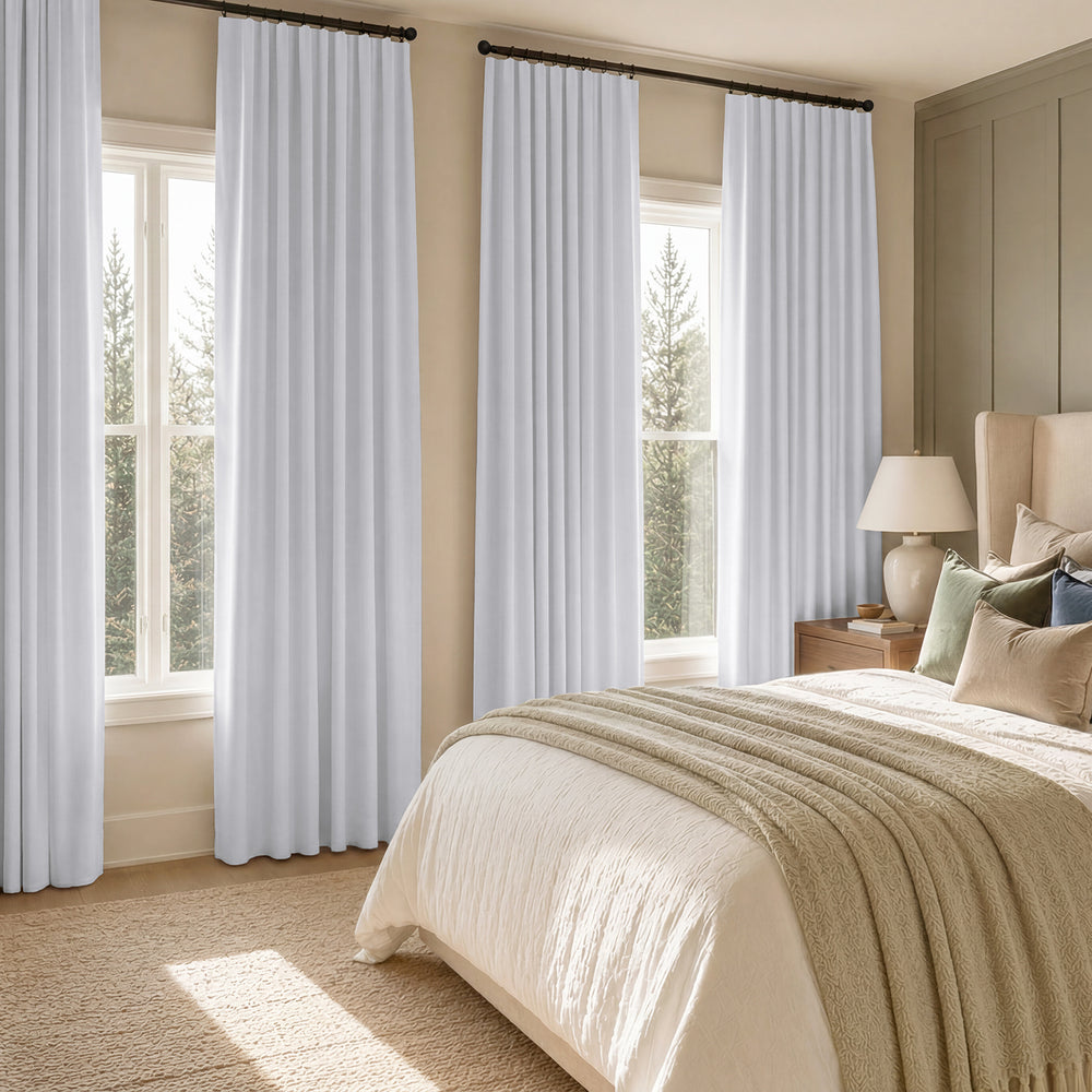 White Performance Linen Hotel Blackout Curtain