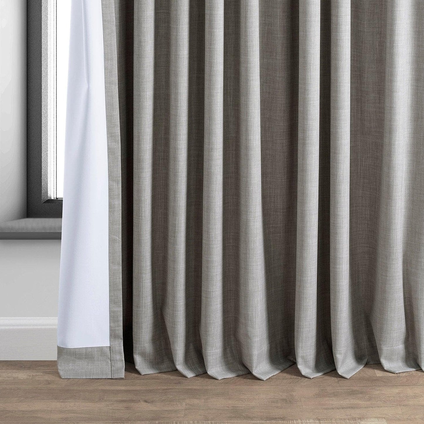 Dark Greige Extra Wide Performance Linen Hotel Blackout Curtain - HalfPriceDrapes.com
