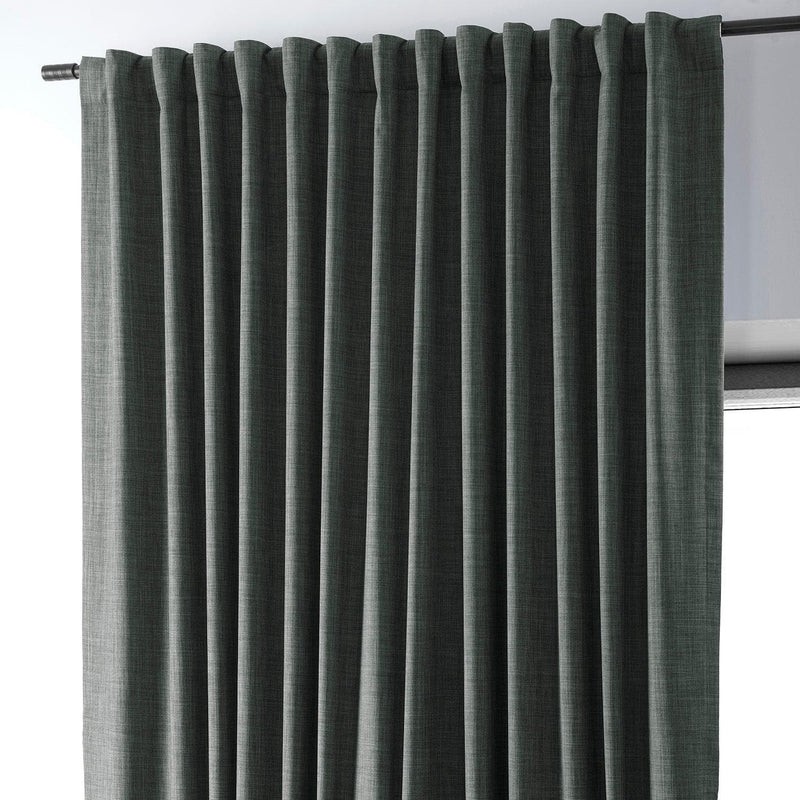 Dark Grey Extra Wide Performance Linen Hotel Blackout Curtain - HalfPriceDrapes.com