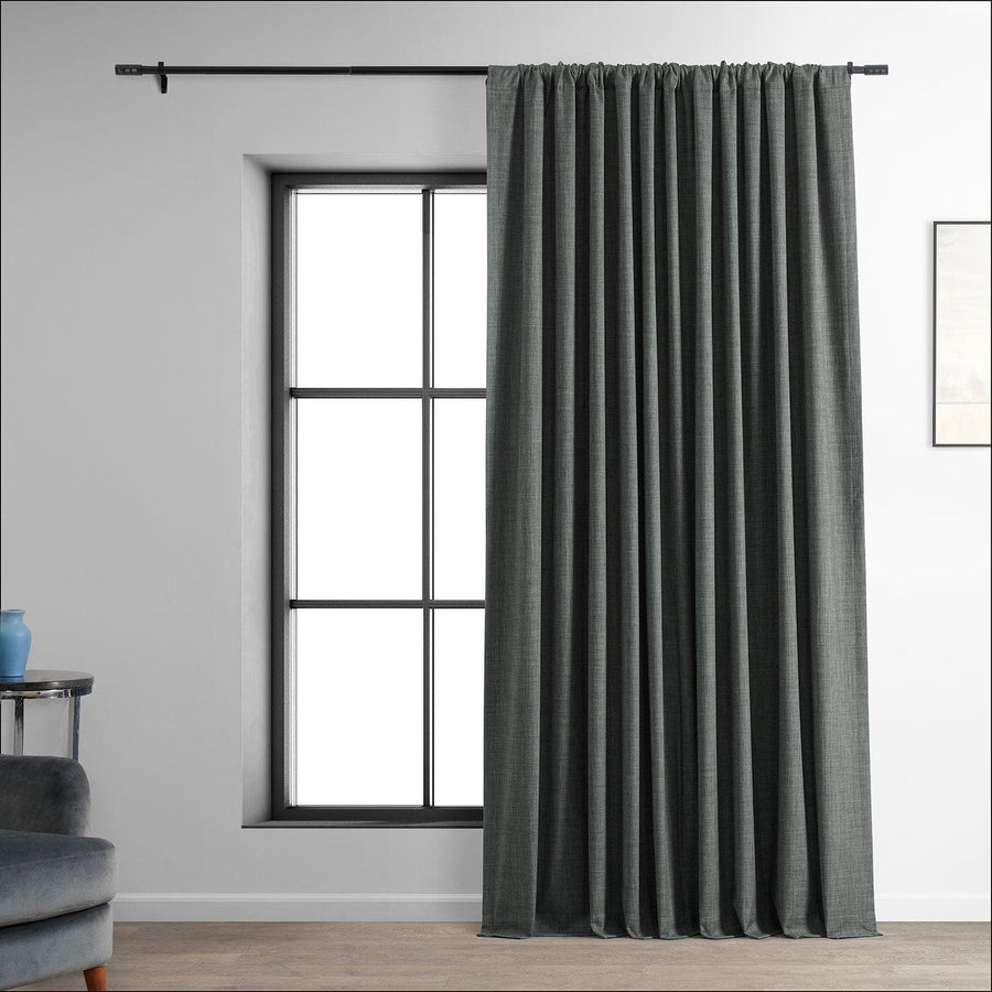 Dark Grey Extra Wide Performance Linen Hotel Blackout Curtain - HalfPriceDrapes.com