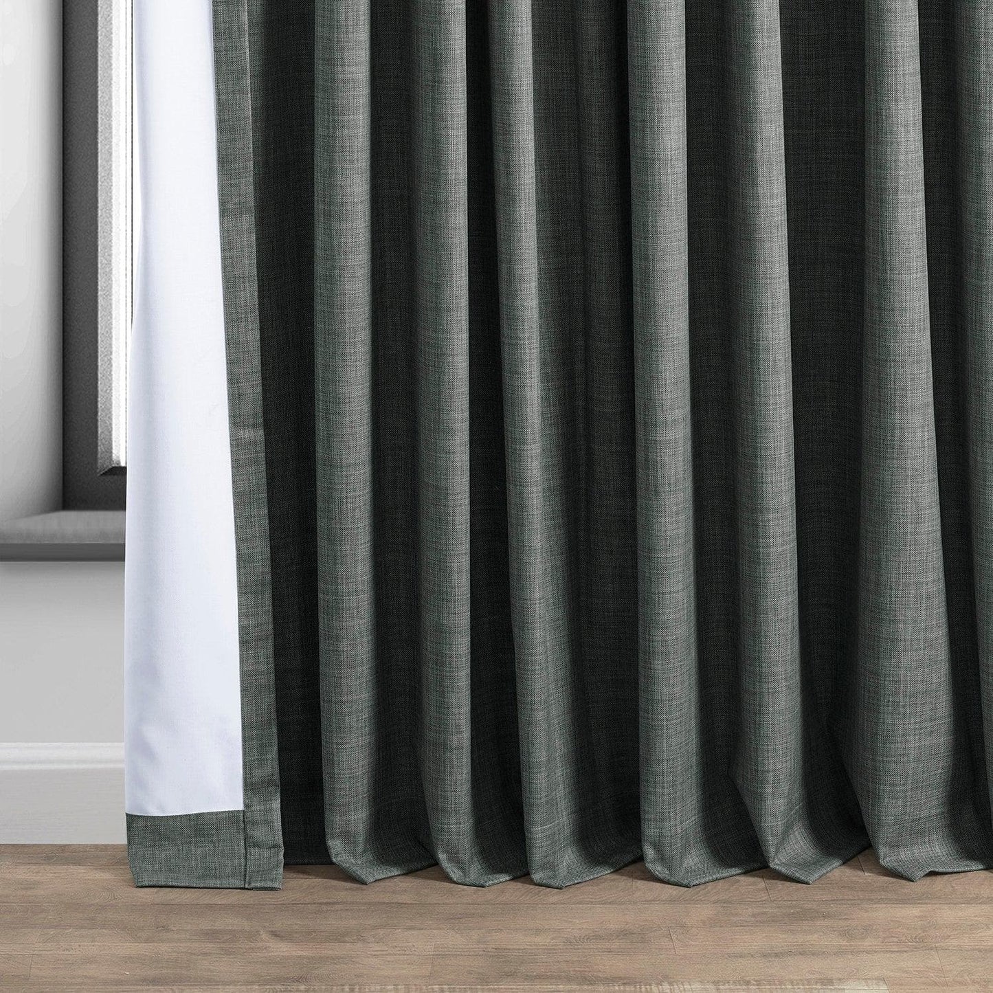 Dark Grey Extra Wide Performance Linen Hotel Blackout Curtain - HalfPriceDrapes.com