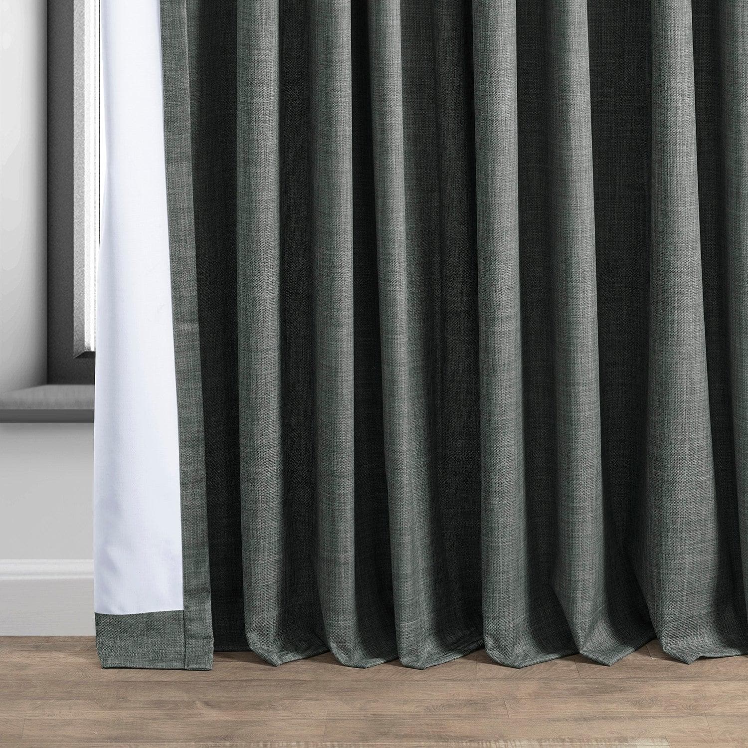 Dark Grey Extra Wide Performance Linen Hotel Blackout Curtain - HalfPriceDrapes.com