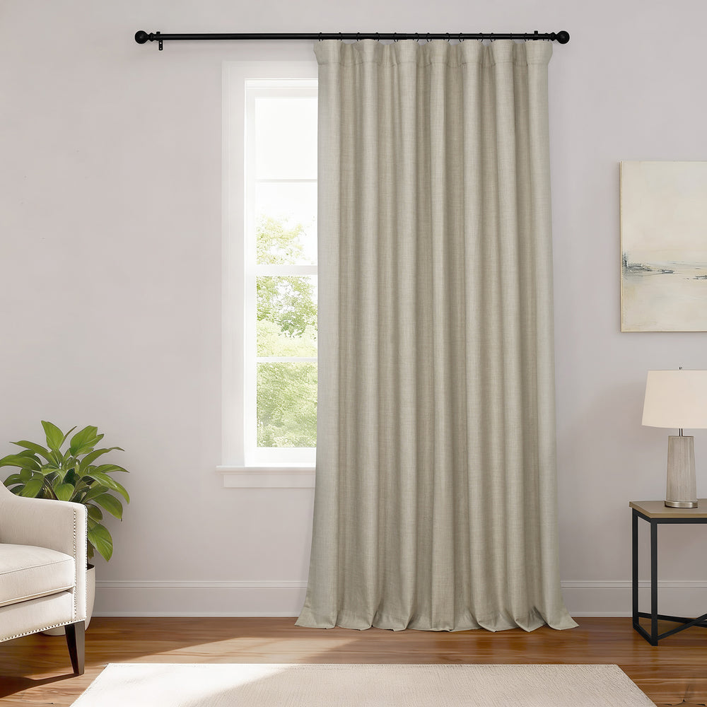 Light Beige Extra Wide Performance Linen Hotel Blackout Curtain