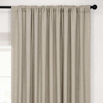 Light Beige Extra Wide Performance Linen Hotel Blackout Curtain