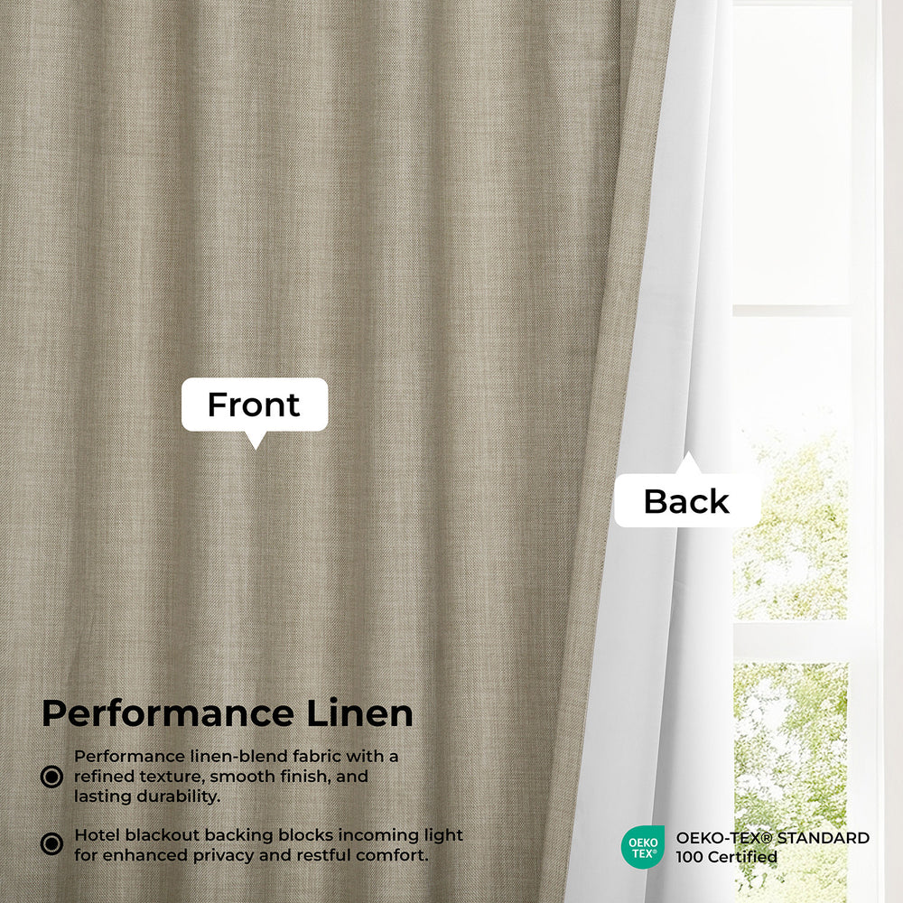 Light Beige Pinch Pleat Performance Linen Hotel Blackout Curtain