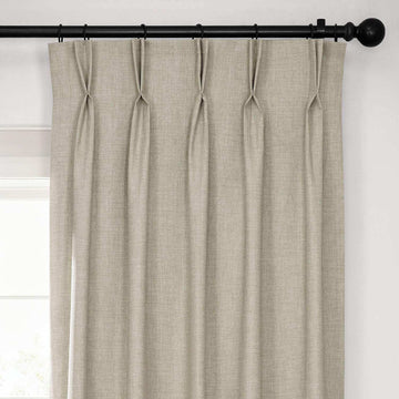 Light Beige Pinch Pleat Performance Linen Hotel Blackout Curtain