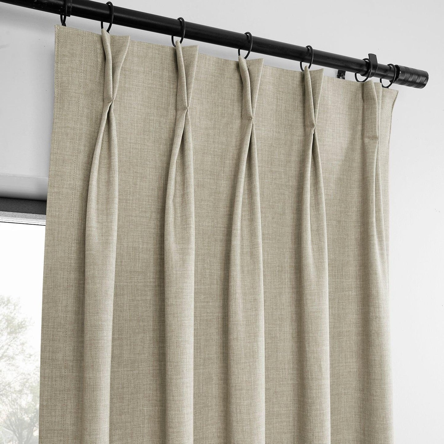 Light Beige French Pleat Performance Linen Hotel Blackout Curtain