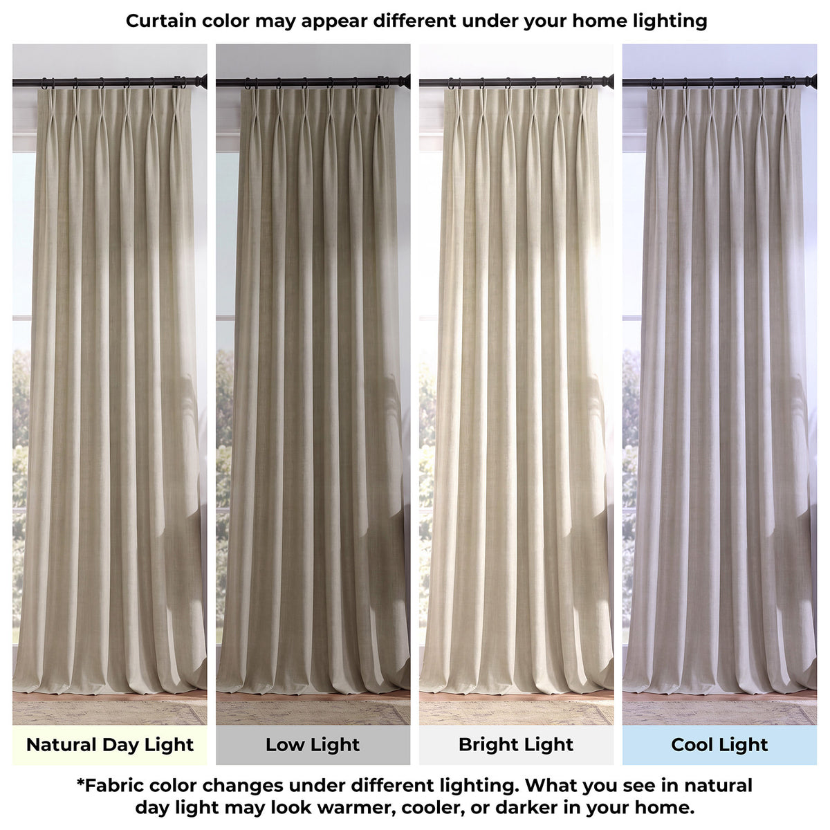 Light Beige Pinch Pleat Performance Linen Hotel Blackout Curtain