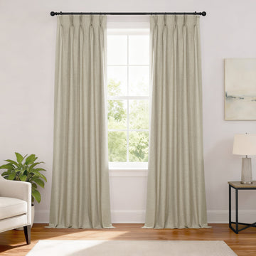 Light Beige French Pleat Performance Linen Hotel Blackout Curtain