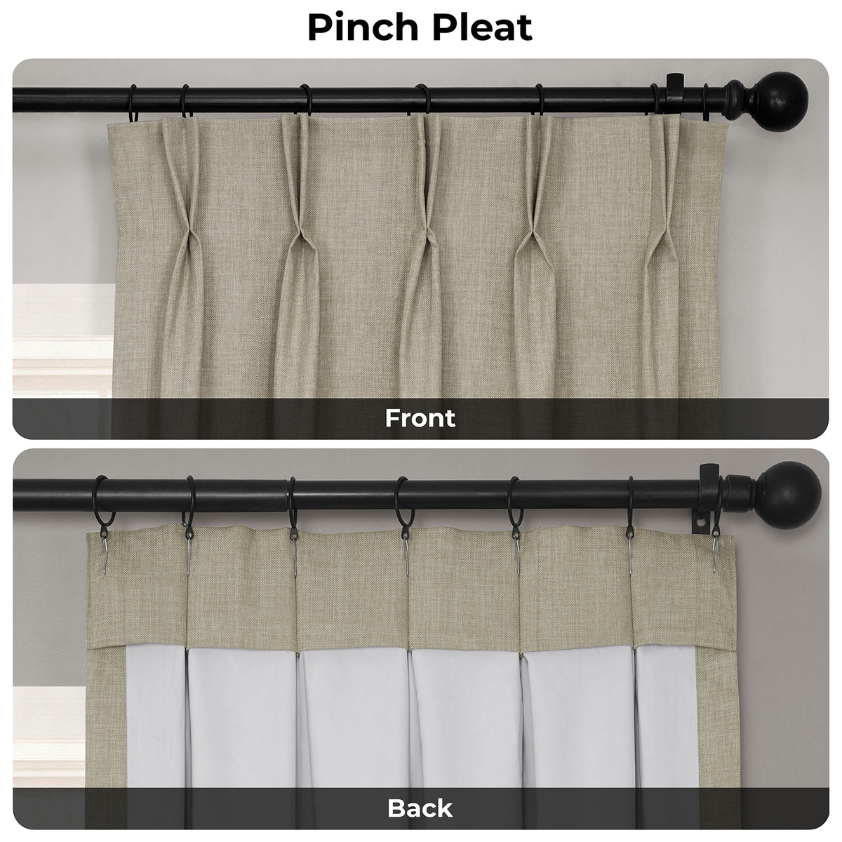 Light Beige Pinch Pleat Performance Linen Hotel Blackout Curtain