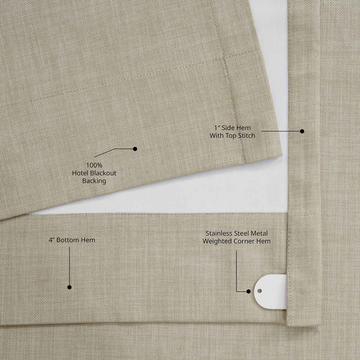 Light Beige Pinch Pleat Performance Linen Hotel Blackout Curtain