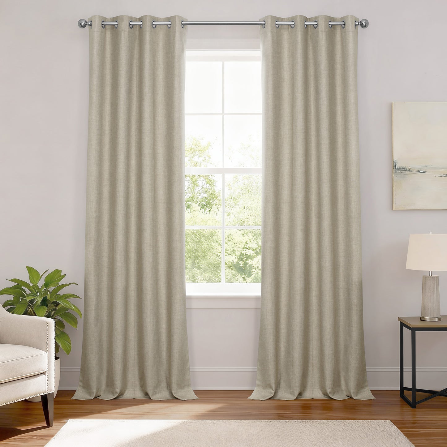 Light Beige Grommet Performance Linen Hotel Blackout Curtain