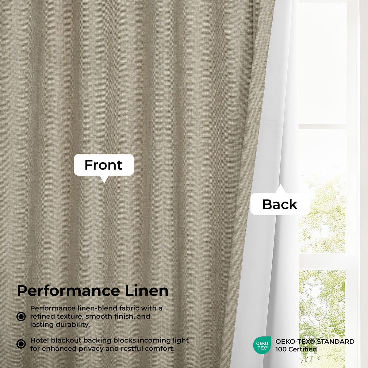 Light Beige Performance Linen Hotel Blackout Curtain