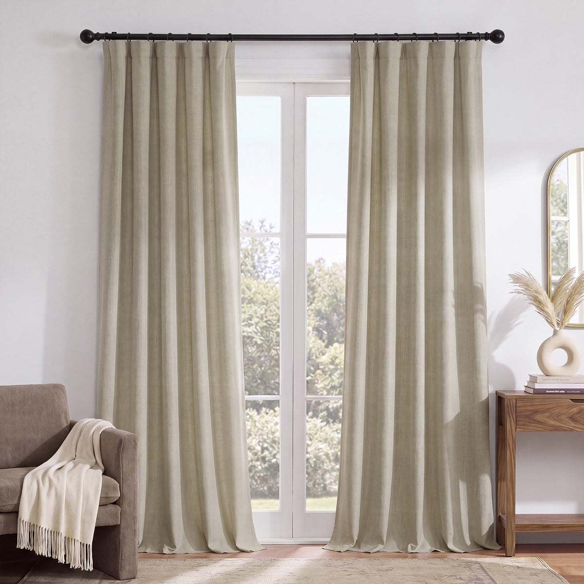 Light Beige Performance Linen Hotel Blackout Curtain