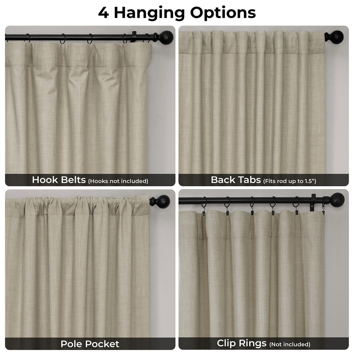 Light Beige Performance Linen Hotel Blackout Curtain